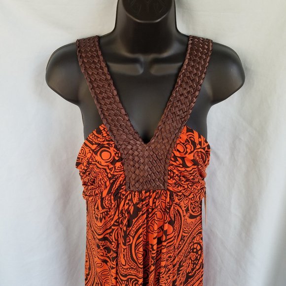 NWT Bisou Bisou Size 14 Orange Brown Sleeveless Full Length Dress - Picture 3 of 8